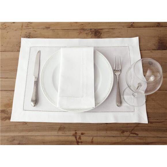 White Placemats Set of 4 – Cotton Linen Hemstitch Fall, Thanksgiving, Christmas - Picture 2 of 5